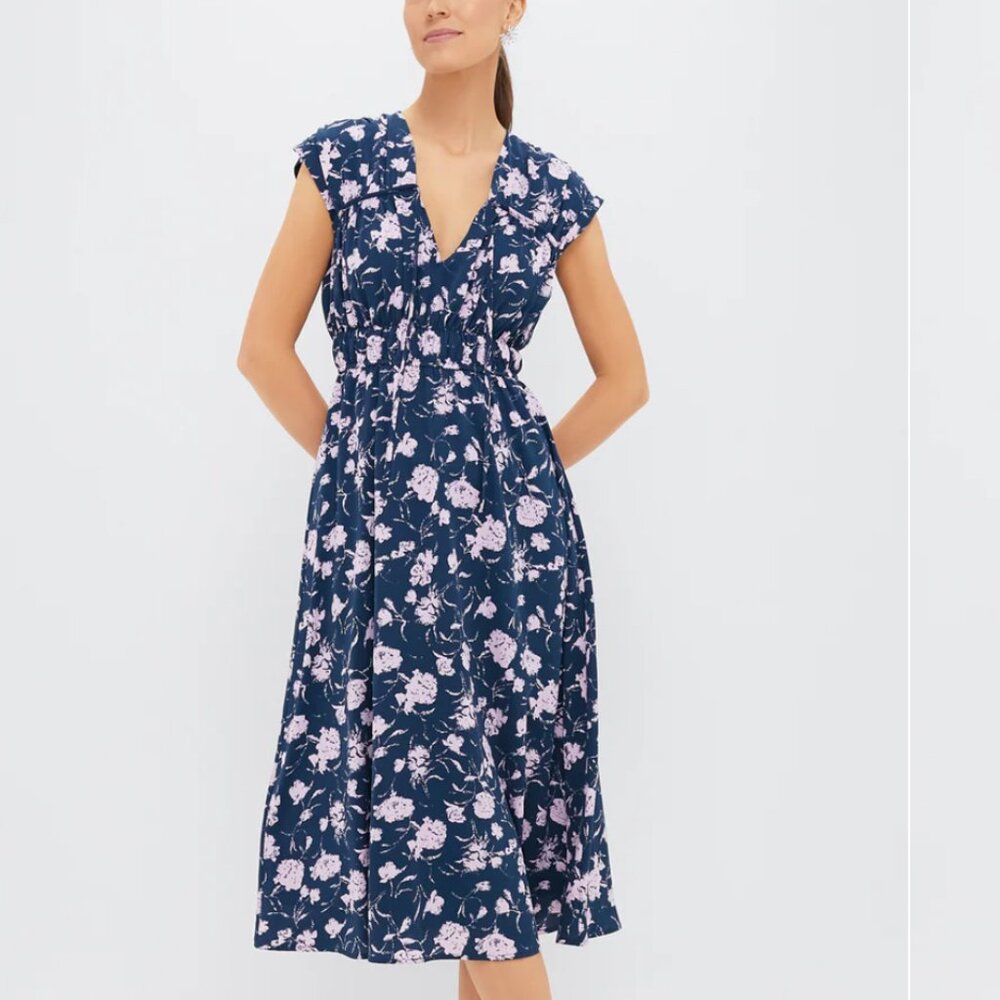 NWT Tuckernuck Hyacinth House Navy & Blush Abstract Floral Amanda Midi Dress (L)
